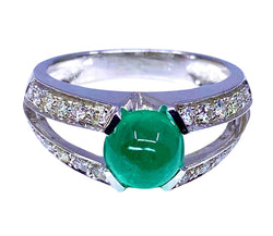 Bague en or blanc 18 carats en émeraude cabochon et diamants - Castafiore