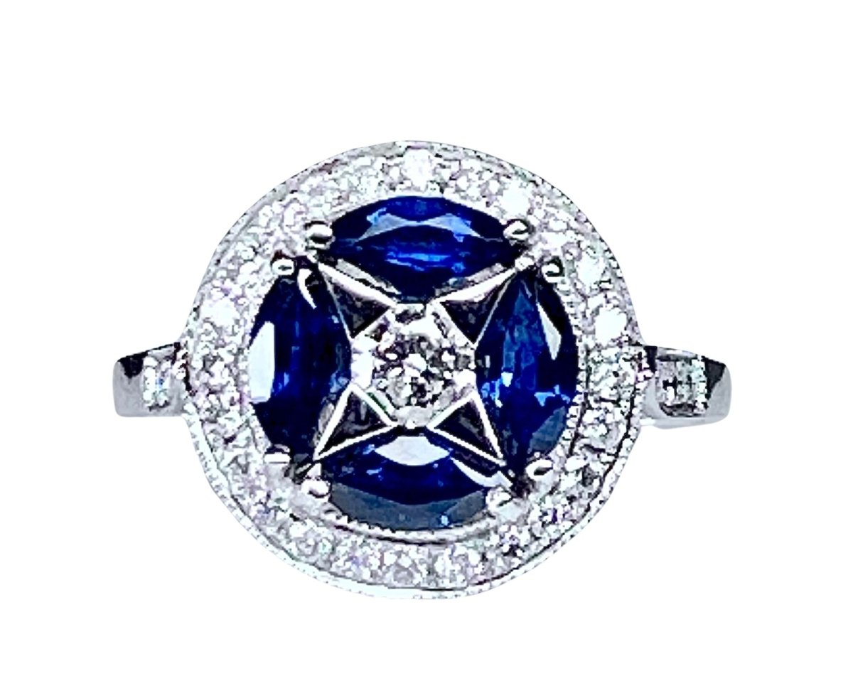 Bague en or blanc diamants et saphirs navettes - Castafiore