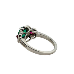 Bague en or blanc, émeraude, rubis et diamants - Castafiore