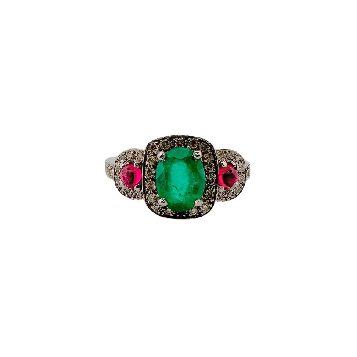 Bague en or blanc, émeraude, rubis et diamants - Castafiore