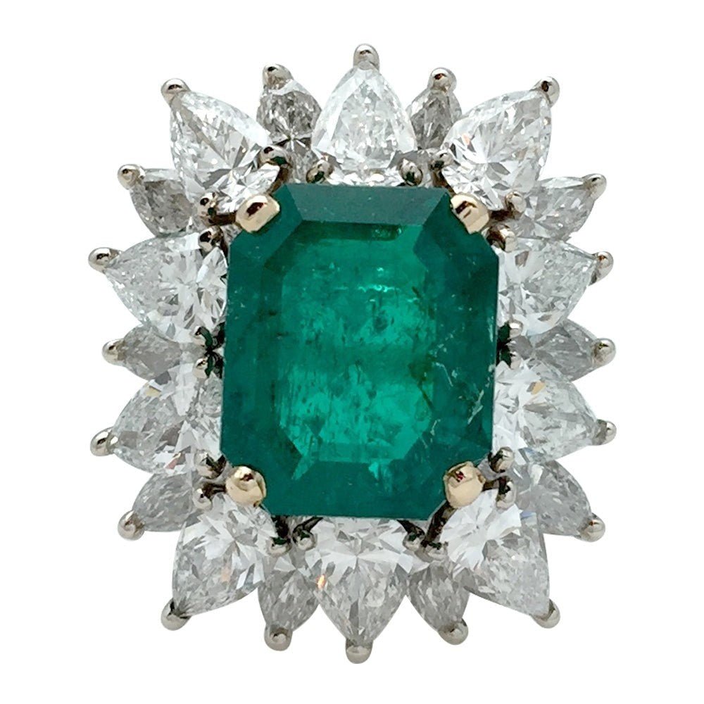 Bague en or blanc et jaune émeraude et diamants - Castafiore