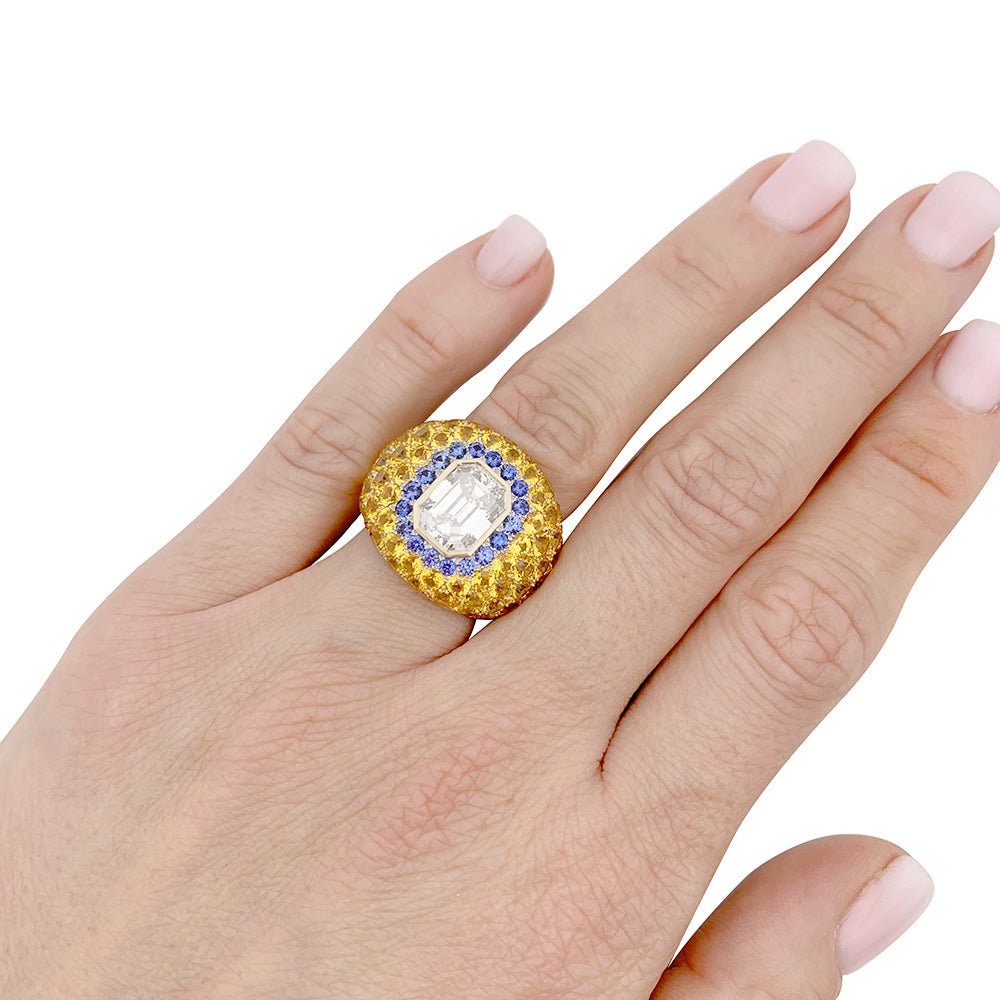 Bague en or blanc, pierres et diamant brun - Castafiore