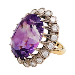 Bague en or et argent début du XX eme siècle, améthyste et diamants - Castafiore