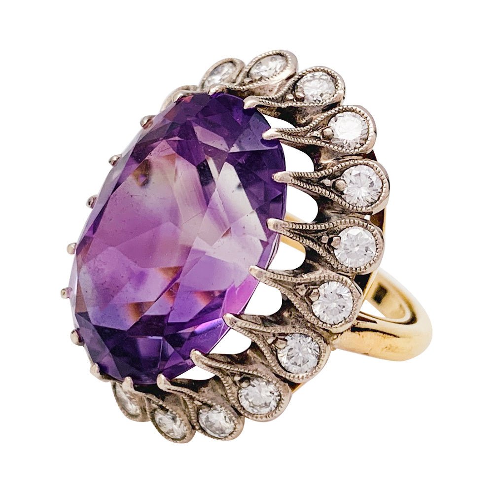 Bague en or et argent début du XX eme siècle, améthyste et diamants - Castafiore
