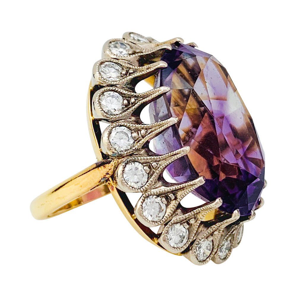 Bague en or et argent début du XX eme siècle, améthyste et diamants - Castafiore