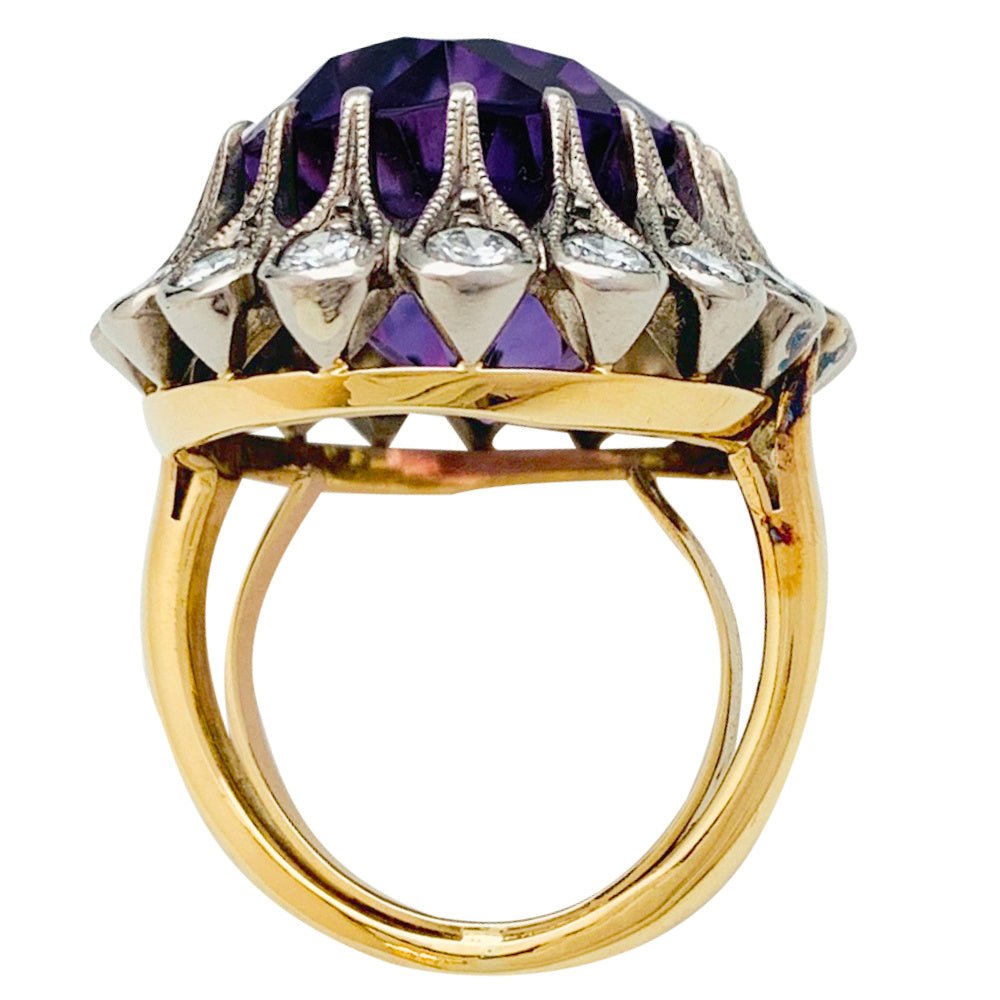 Bague en or et argent début du XX eme siècle, améthyste et diamants - Castafiore