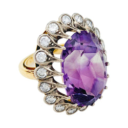 Bague en or et argent début du XX eme siècle, améthyste et diamants - Castafiore