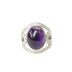 Bague en or gris, améthyste cabochon et pavage de diamants - Castafiore