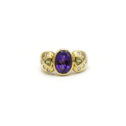 Bague en or jaune, améthyste, péridots et diamants - Castafiore