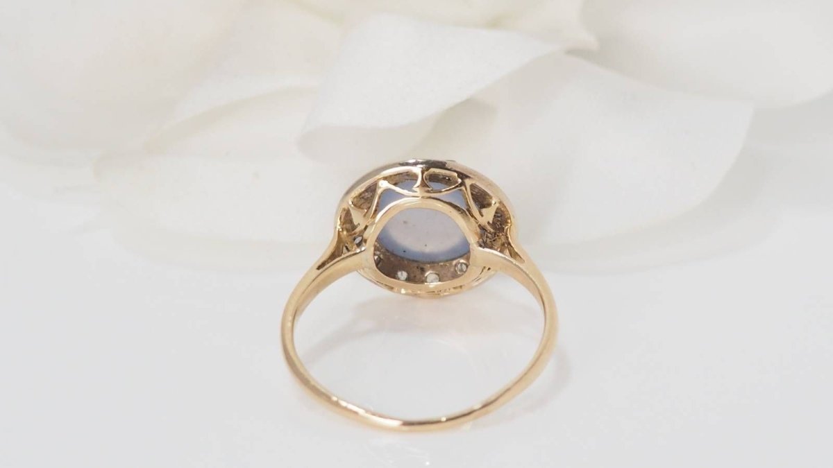 Bague en or jaune Calcédoine et diamants - Castafiore