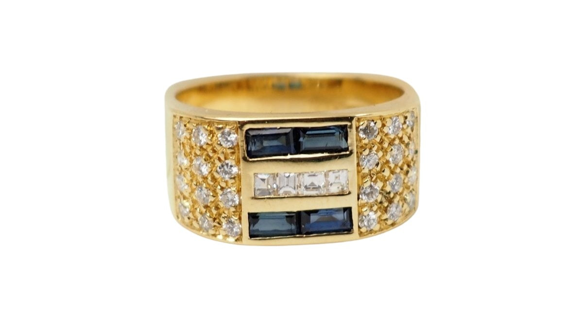 Bague en or jaune, diamants et saphirs - Castafiore