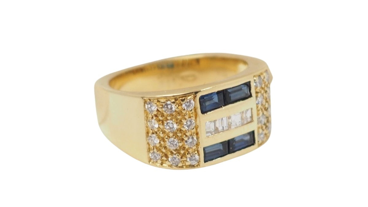 Bague en or jaune, diamants et saphirs - Castafiore