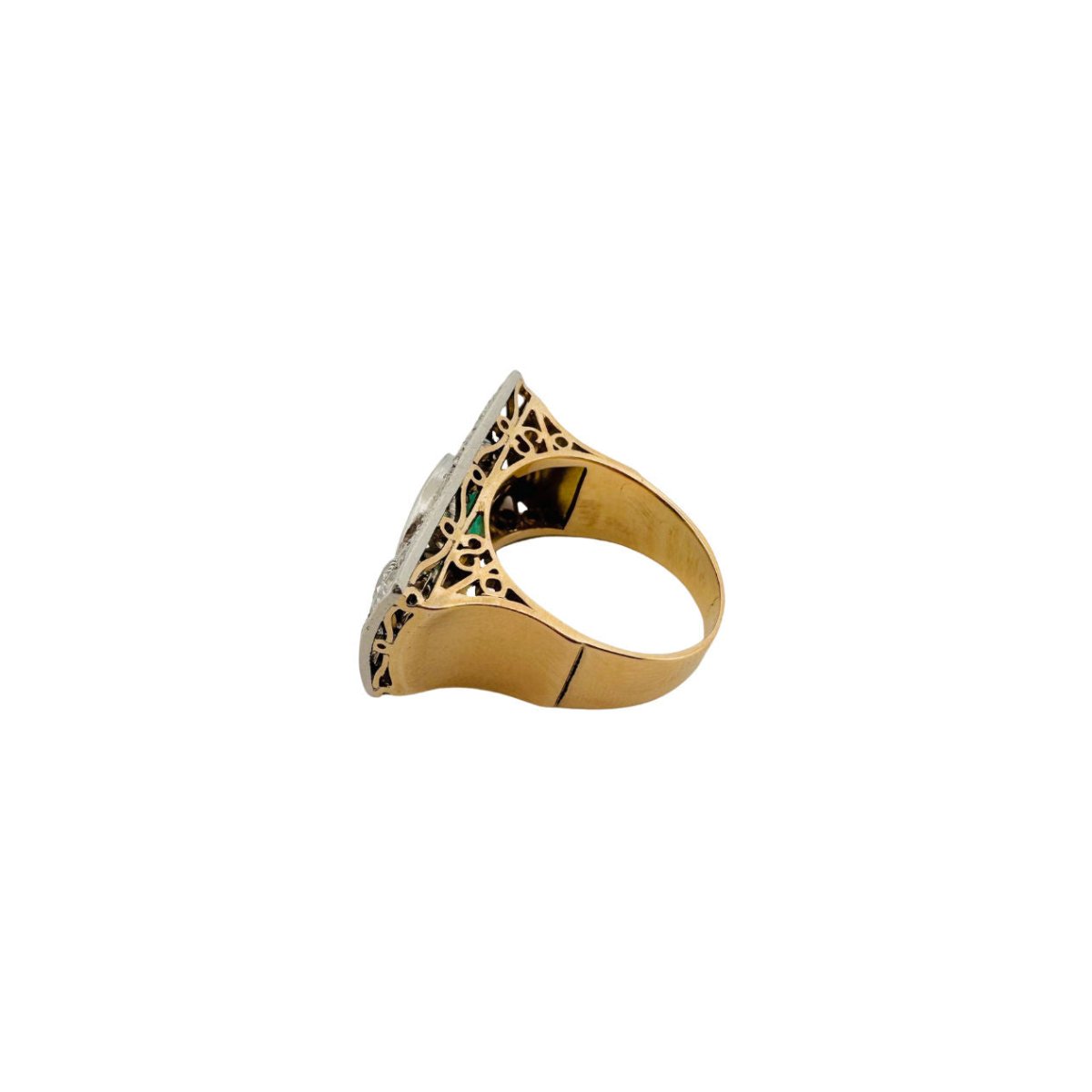 Bague en or jaune, émeraude et diamants - Castafiore