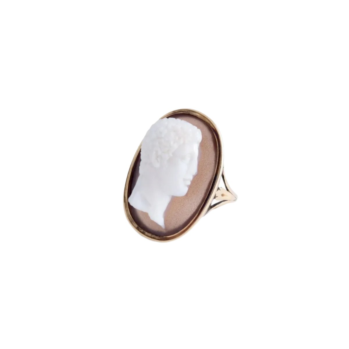 Bague en or jaune en camée agate représentant une tête d'homme - Castafiore