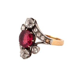 Bague en or jaune et pierre en verre rose, et diamants - Castafiore