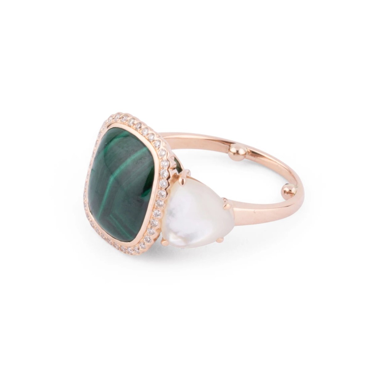 Bague en or jaune malachite,nacre et diamants - Castafiore