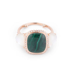 Bague en or jaune malachite,nacre et diamants - Castafiore