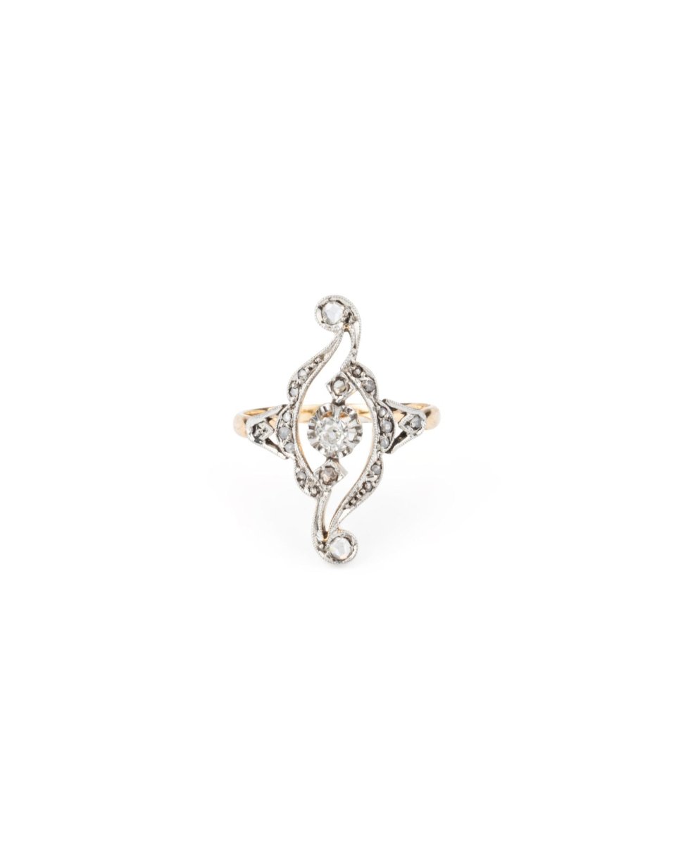 Bague en or jaune, or blanc et diamants - Castafiore
