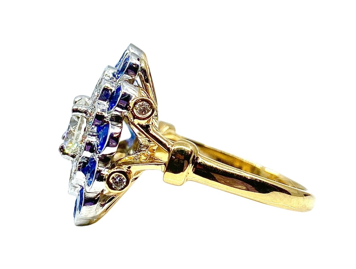 Bague en or jaune, or blanc, saphirs et diamants - Castafiore