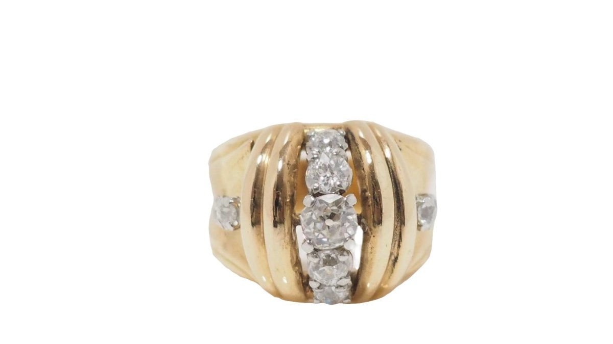Bague en or jaune, platine et diamants - Castafiore