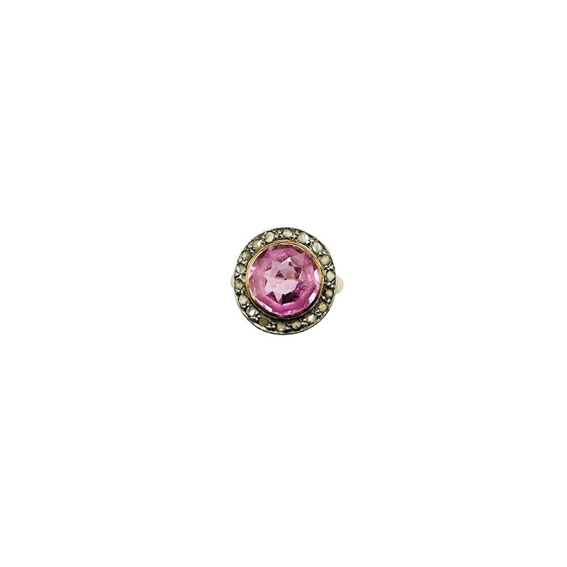 Bague en or jaune, platine et topaze rose - Castafiore