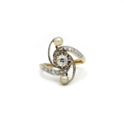 Bague en or jaune, platine, perles et diamants - Castafiore