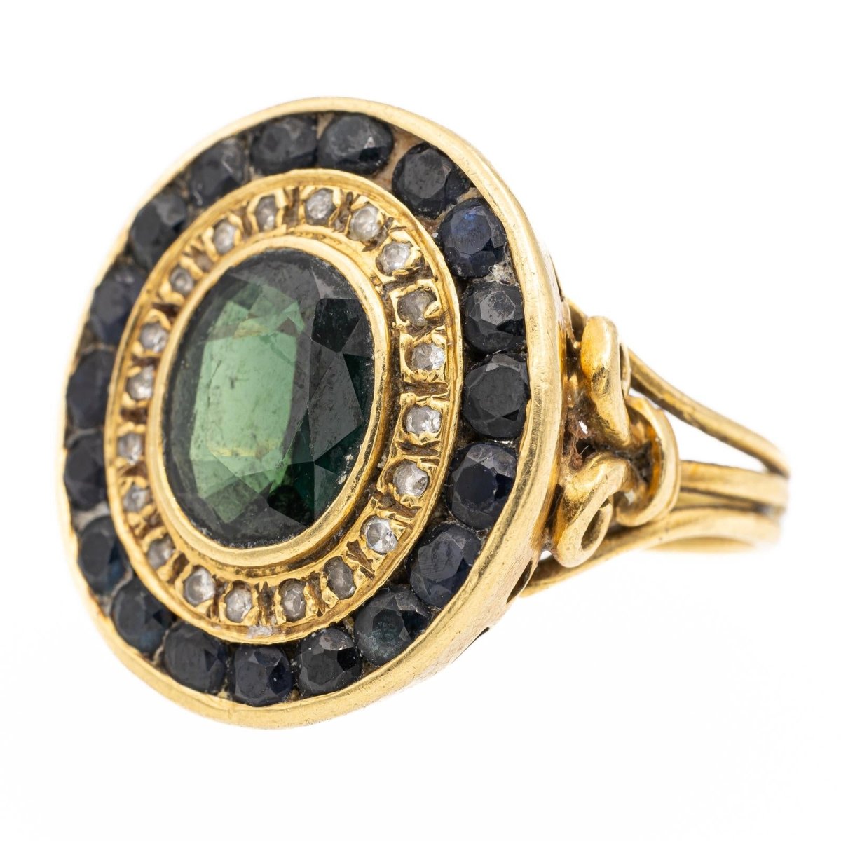 Bague en or jaune, saphir et diamants - Castafiore