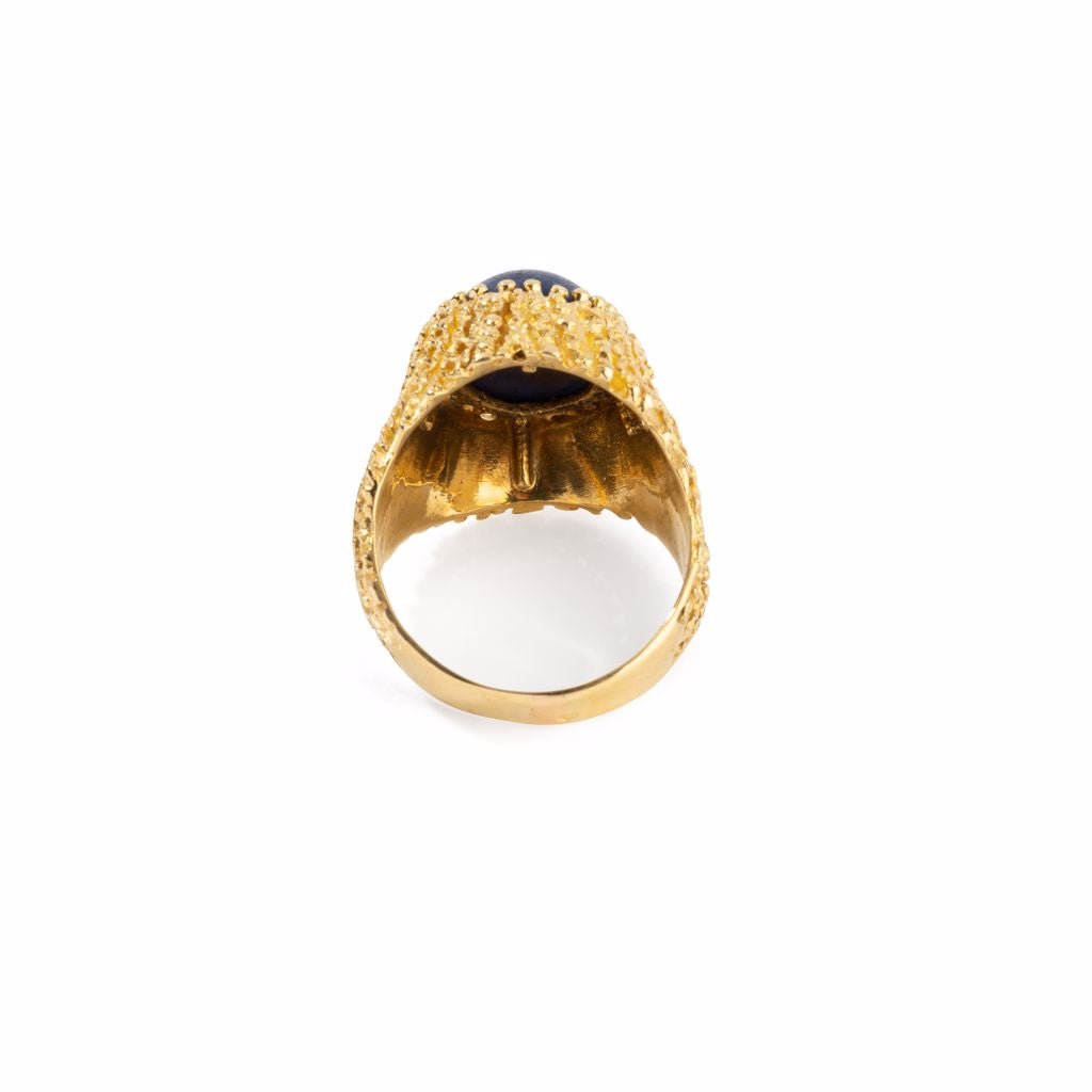 Bague en or jaune texturé et lapis lazuli - Castafiore