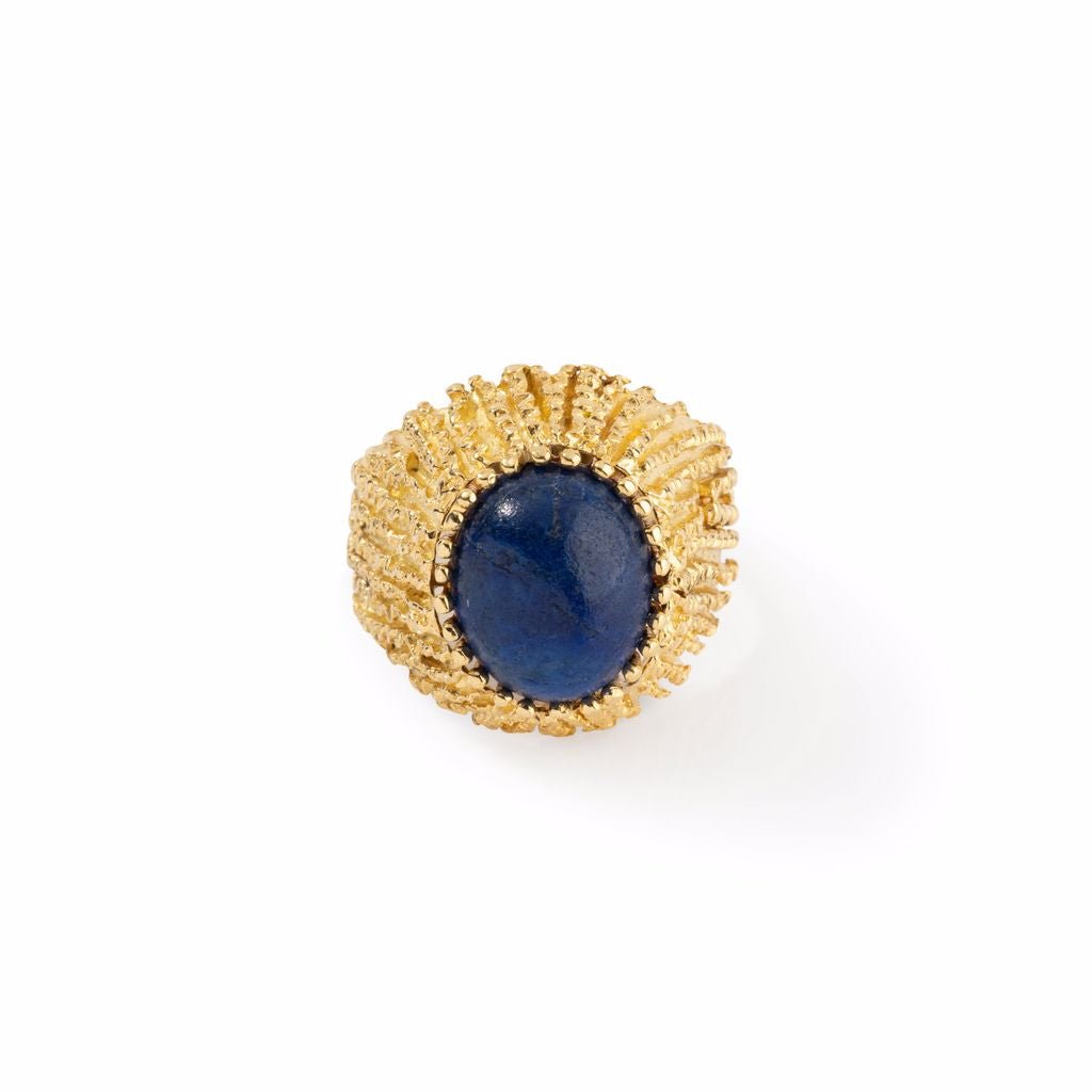 Bague en or jaune texturé et lapis lazuli - Castafiore