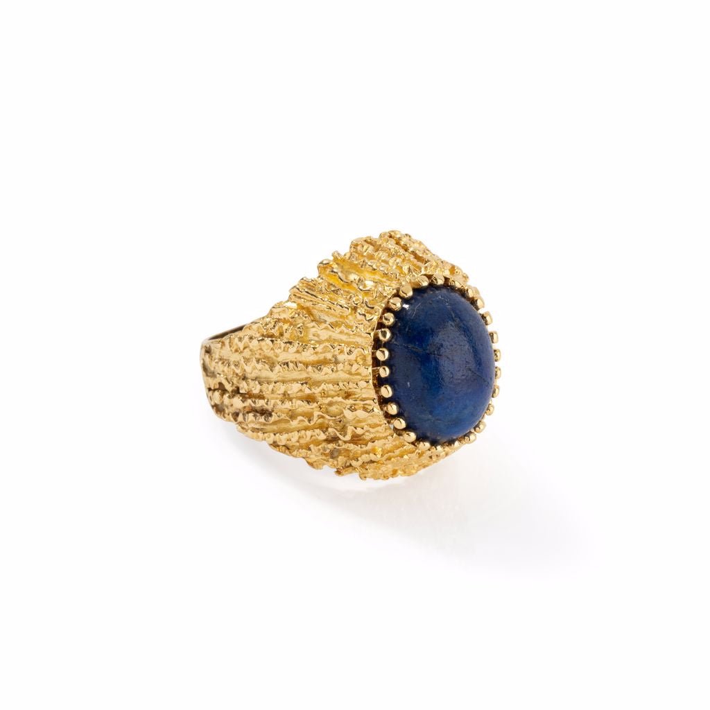 Bague en or jaune texturé et lapis lazuli - Castafiore