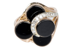 Bague en or rose à décor d' onyx et diamants - Castafiore