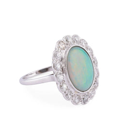 Bague en platine diamants et opale - Castafiore