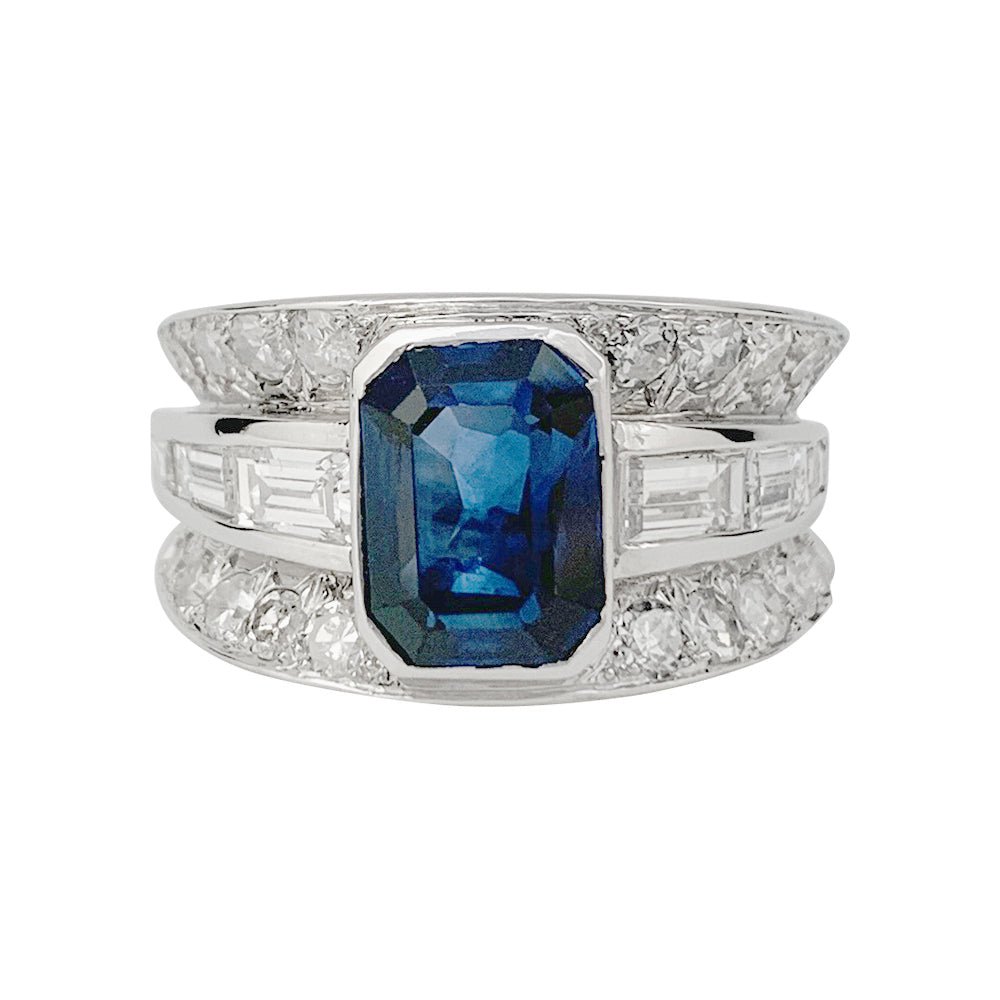 Bague en platine, saphir et diamants - Castafiore