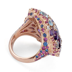 Bague et boucles d'oreilles en or jaune, améthystes, diamants, saphirs roses et topazes - Castafiore