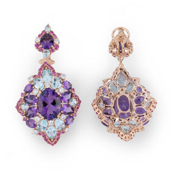 Bague et boucles d'oreilles en or jaune, améthystes, diamants, saphirs roses et topazes - Castafiore