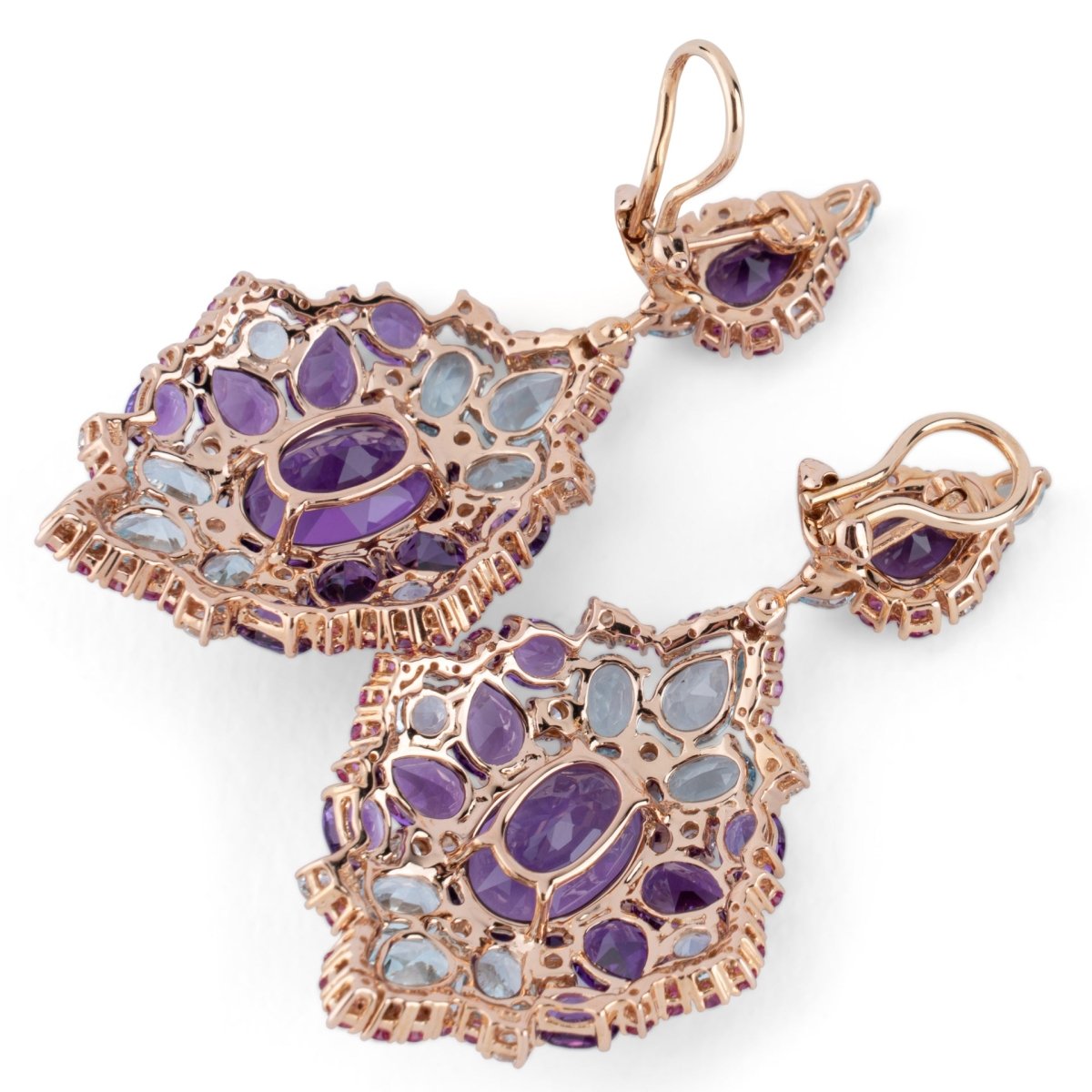 Bague et boucles d'oreilles en or jaune, améthystes, diamants, saphirs roses et topazes - Castafiore