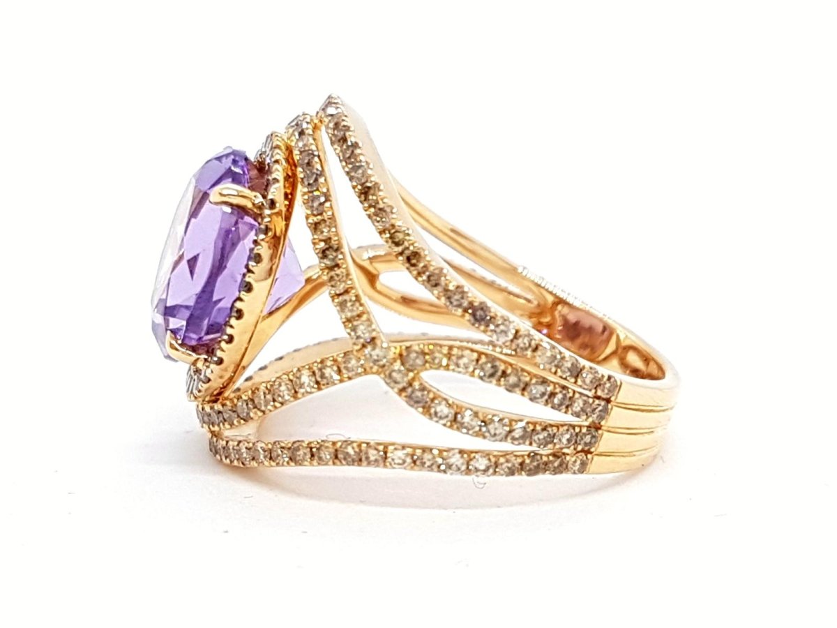 Bague ETERNAMÉ "Eternelle" en or jaune, améthyste et diamants - Castafiore