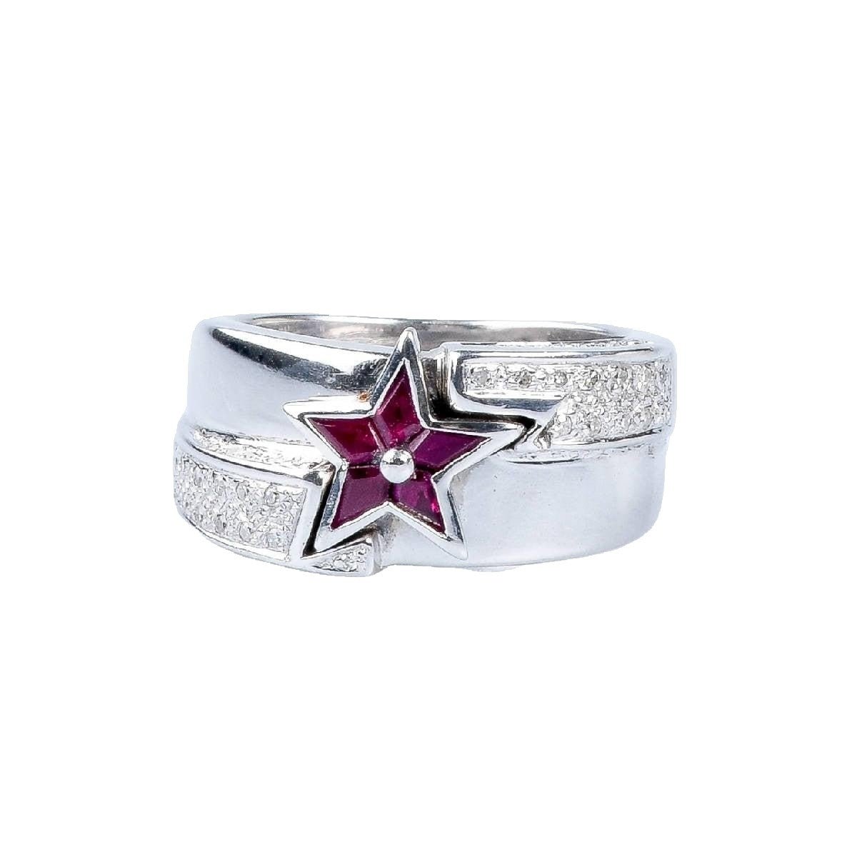 Bague étoile rubis diamant en or blanc 18 carats - Castafiore