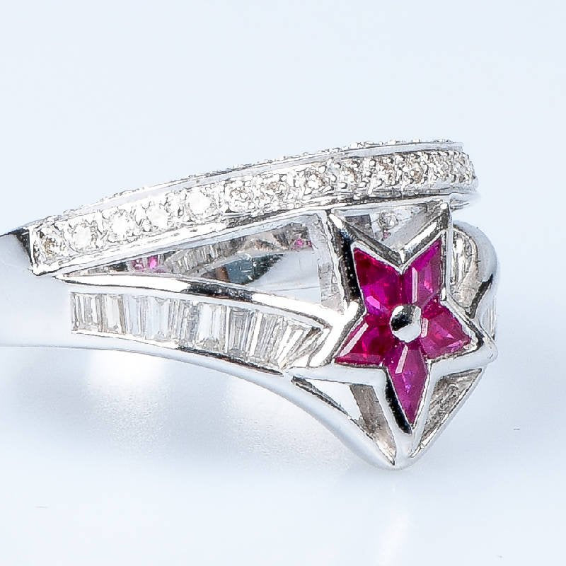 Bague étoile rubis diamant en or blanc 18 carats - Castafiore