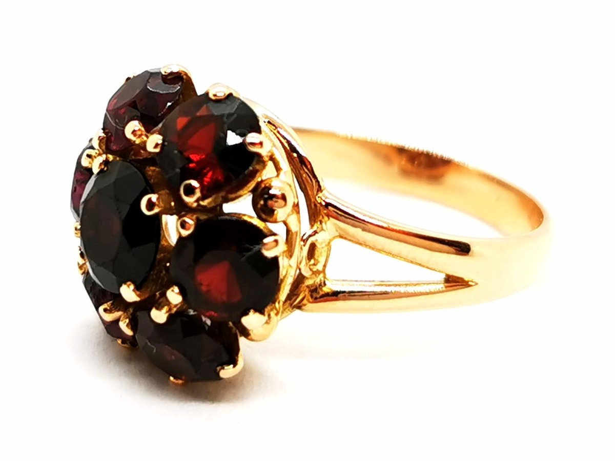 Bague Fleur Or jaune Grenat - Castafiore
