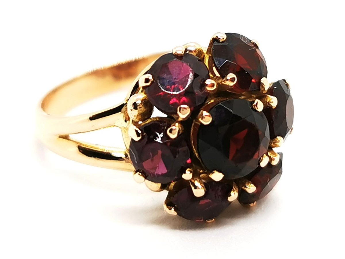 Bague Fleur Or jaune Grenat - Castafiore