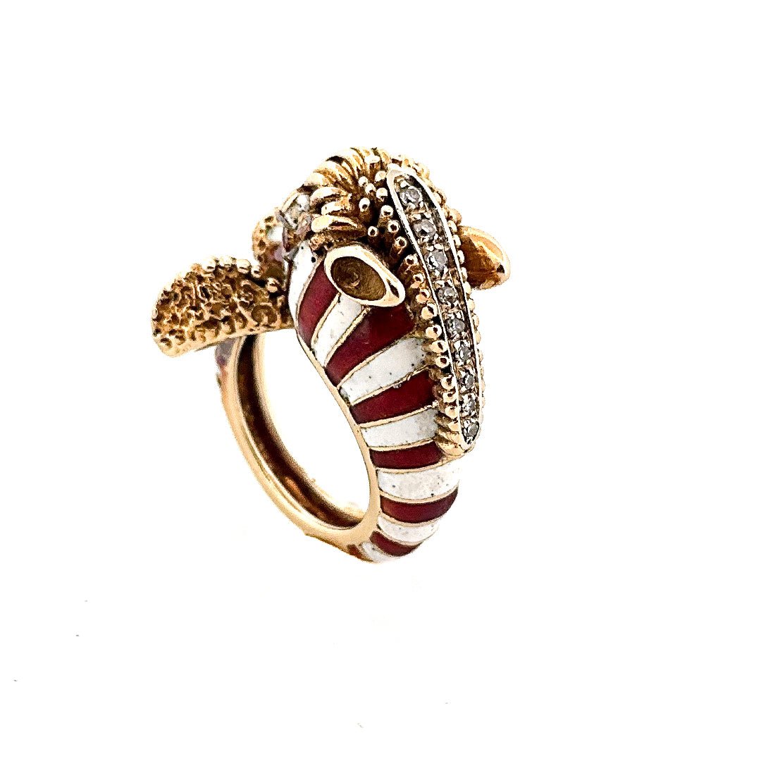 Bague FRASCAROLO "Zèbre" en or jaune et émail - Castafiore