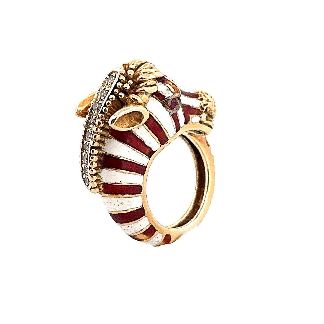 Bague FRASCAROLO "Zèbre" en or jaune et émail - Castafiore
