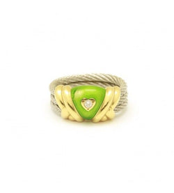 Bague FRED "Force 10" en or jaune et acier, diamant et émail vert - Castafiore