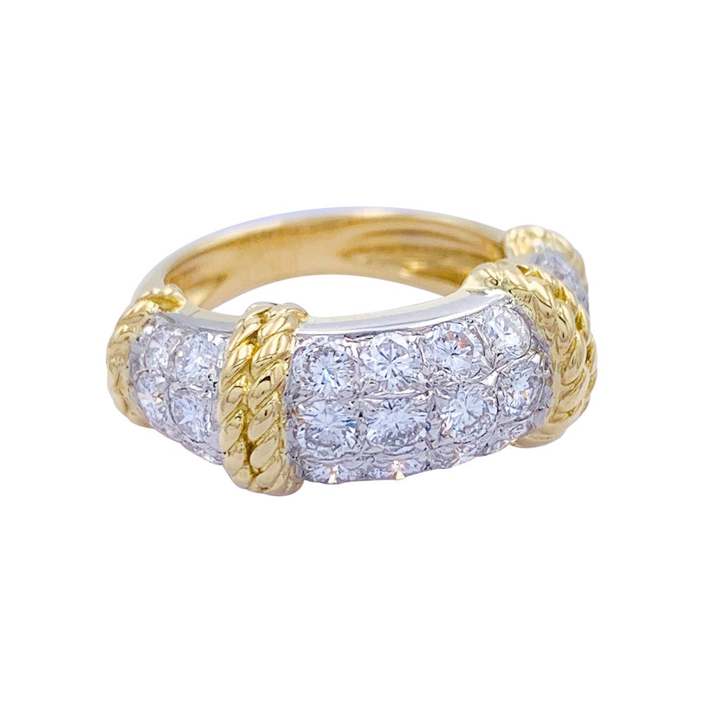 Fred Paris - Gem Set Cocktail Ring 18kt 12.34 ctw Diamonds & French Modernist Diamond Yellow Gold