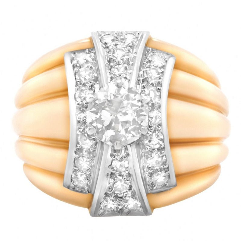 Bague Godronné or jaune diamants - Castafiore