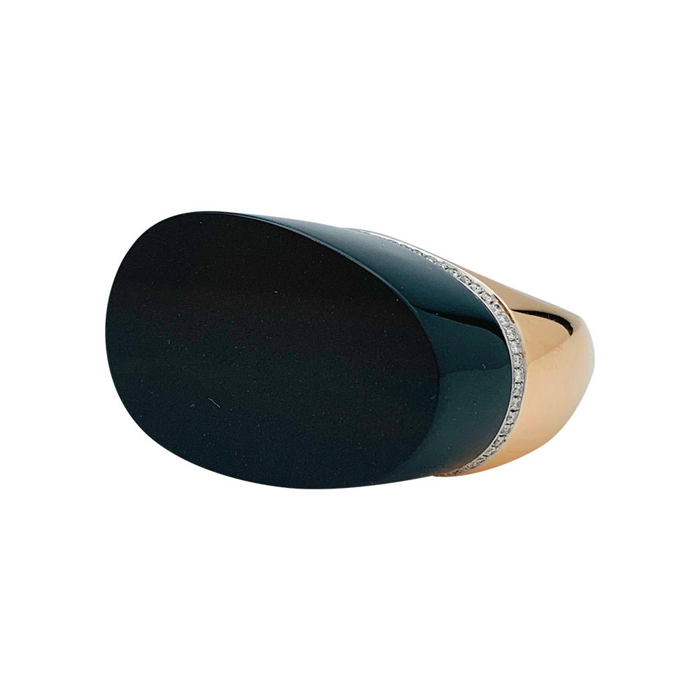 Bague HERMES, "Centaure", or rose, jade noir, diamants - Castafiore