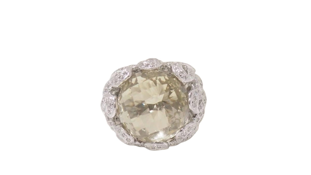 Bague importante or blanc diamants et citrine - Castafiore
