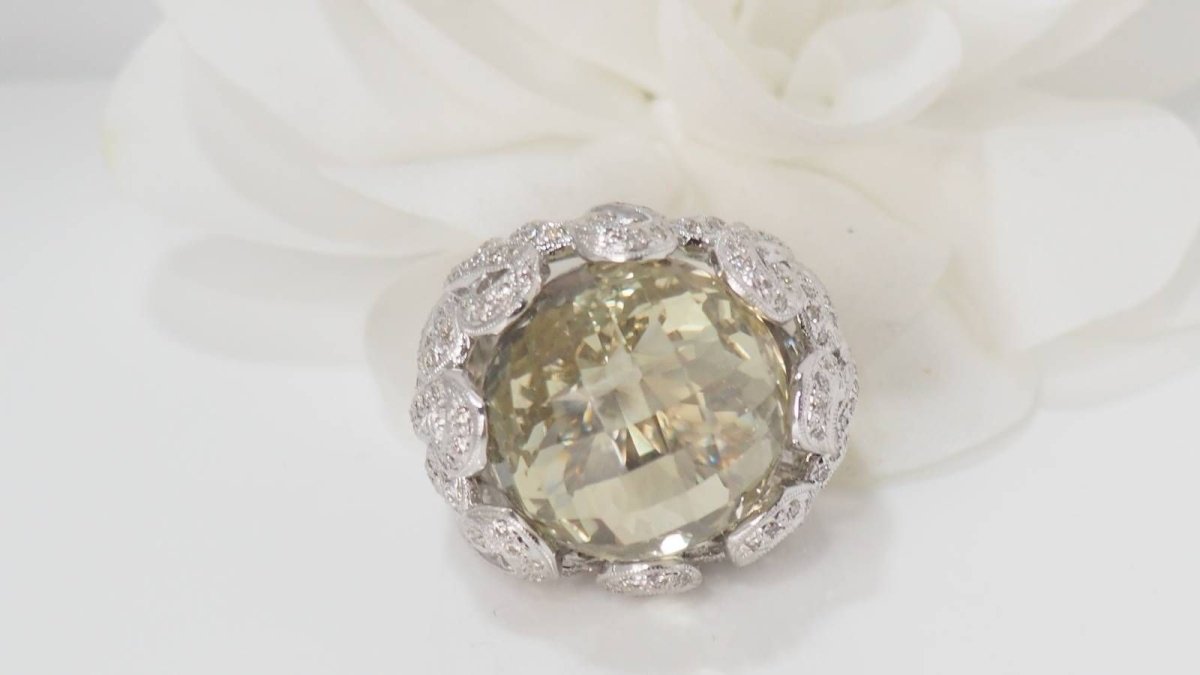 Bague importante or blanc diamants et citrine - Castafiore