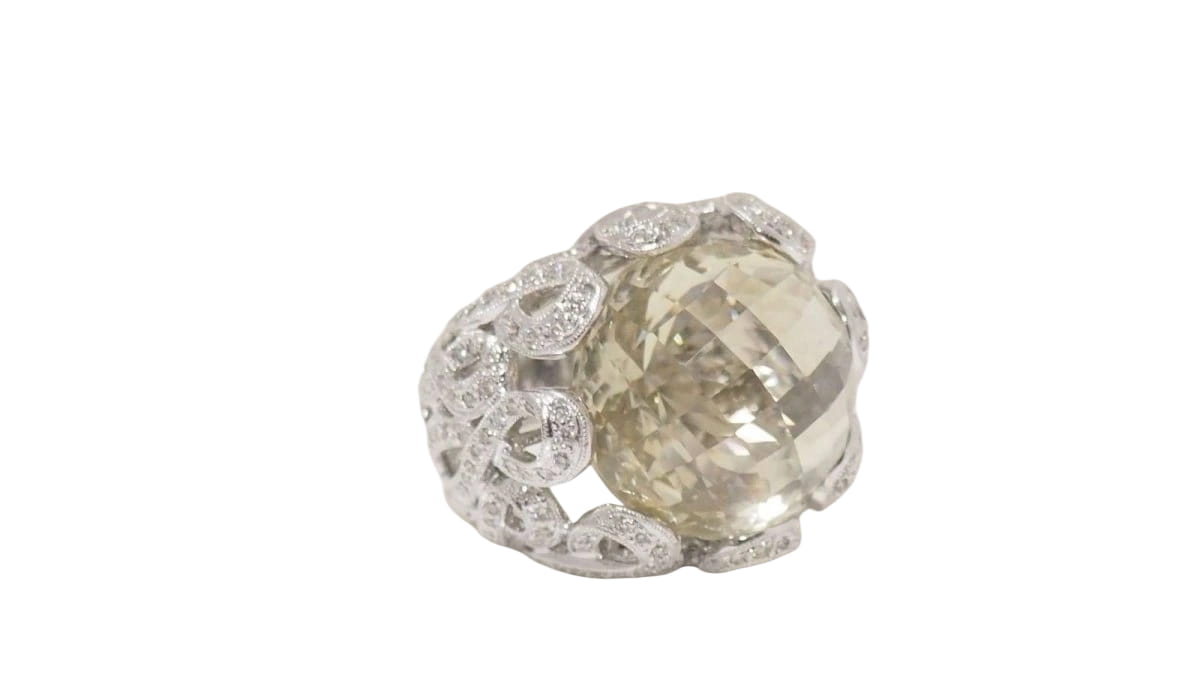 Bague importante or blanc diamants et citrine - Castafiore